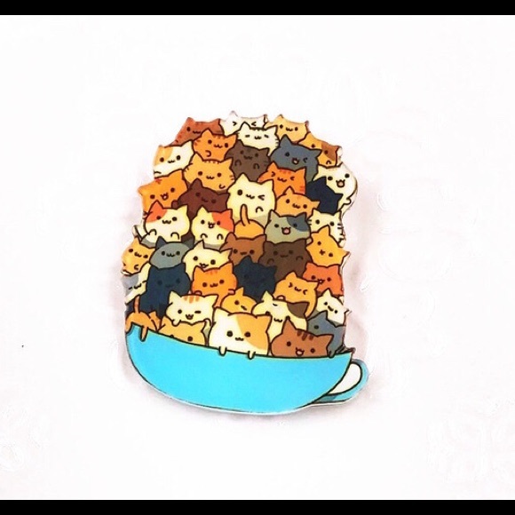 Jewelry - Cup of Stacked Cats Acrylic Pin Brooch